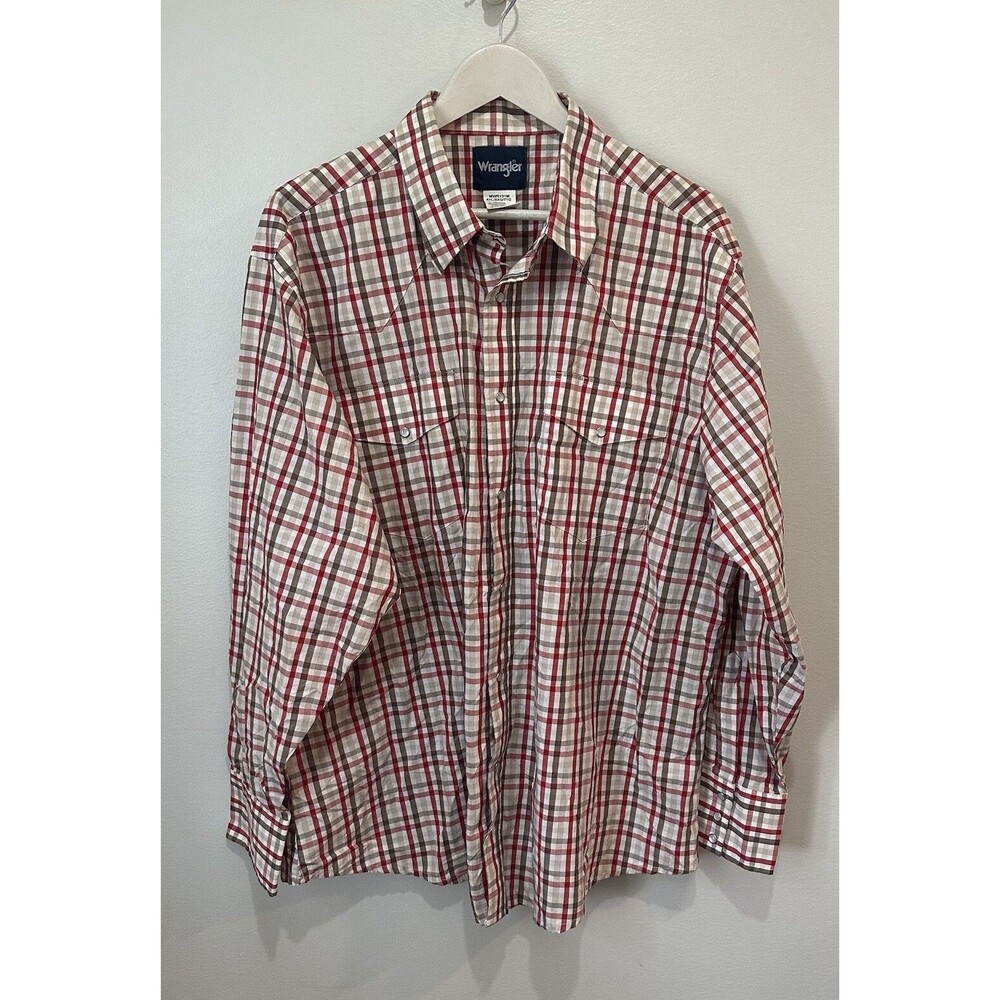 Wrangler Snap Button Down Longsleeve Shirt Red/brown/white Plaid Men’s XXL